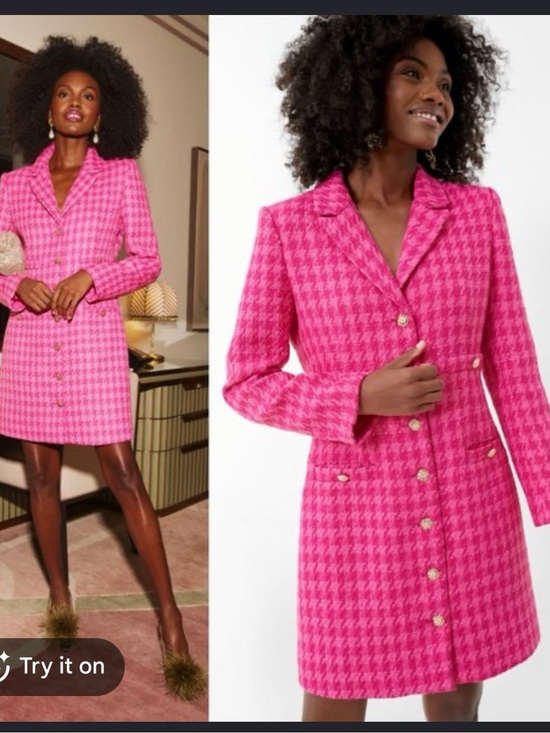 Pomander Place Dresses & Skirts - Pomander Place Fuchsia Pink Houndstooth Long Sleeve Coat Dress - Tuckernuck